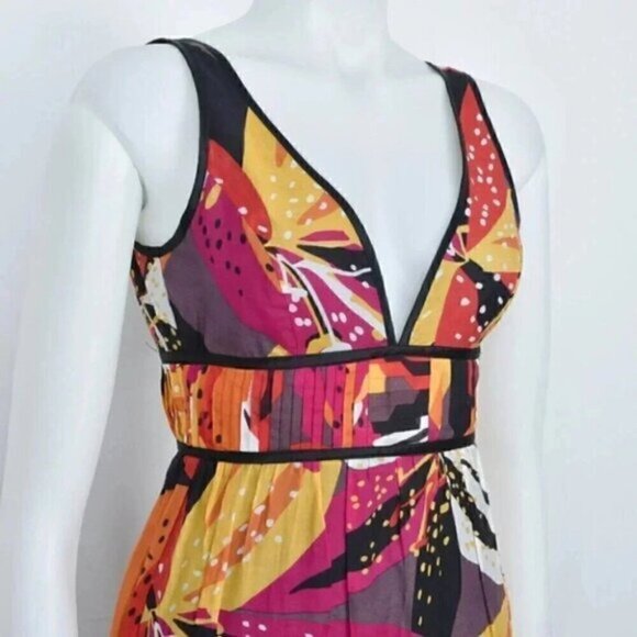 Marciano Orange Brown Tropical Floral Cotton Silk Maxi Dress Size  XS - Picture 2 of 8